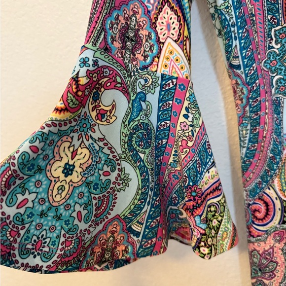 Tommy Hilfiger Size 4 Paisley Stretch Shift Dress 3/4 Bell Sleeve Retro Boho - Picture 3 of 4